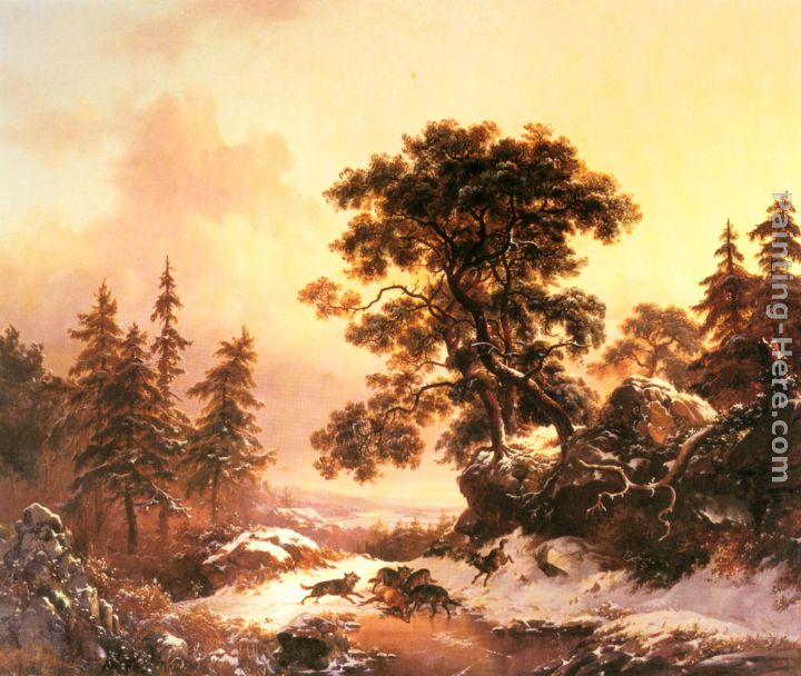 Wolves in a Winter Landscape painting - Frederik Marianus Kruseman Wolves in a Winter Landscape art painting